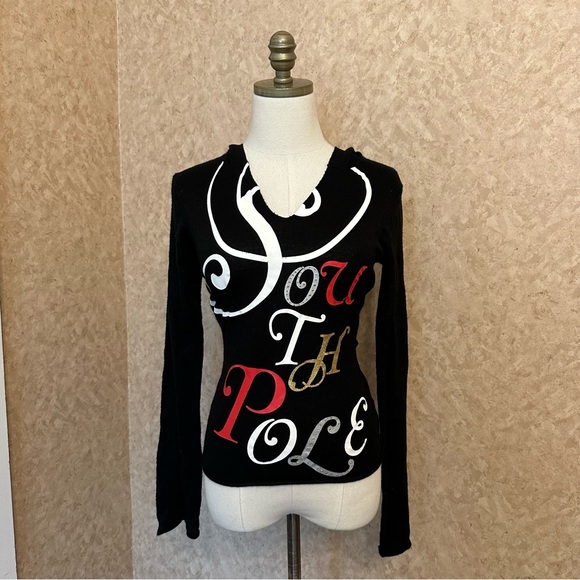 VTG Y2K 2000s Cashmere Like Black Southpole Studded Hoodie Sweater - Picture 1 of 9